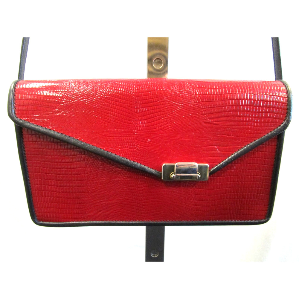Vtg Roche Red Reptile Leather Envelope Tailored Crossbody Clutch Purse EUC!